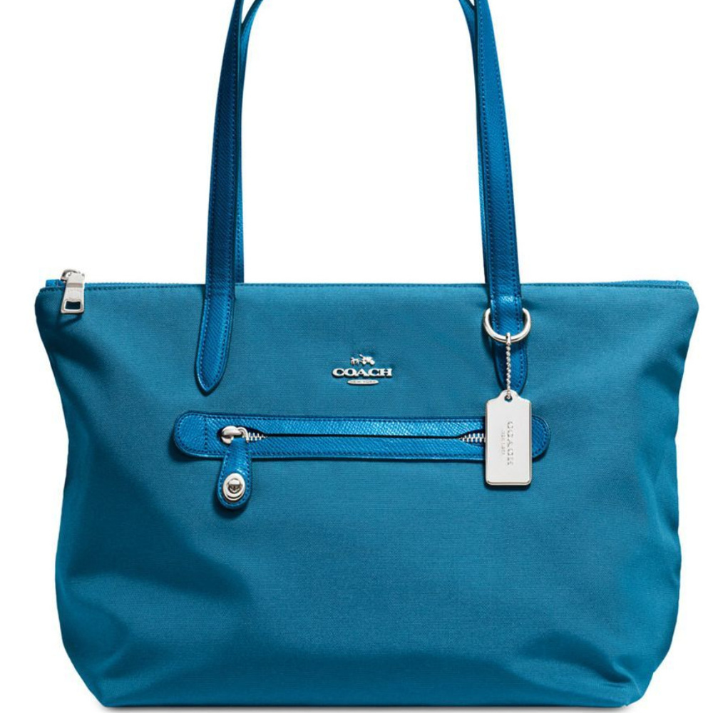 Coach New York Nylon Zip Peacock Blue Tote #35500
